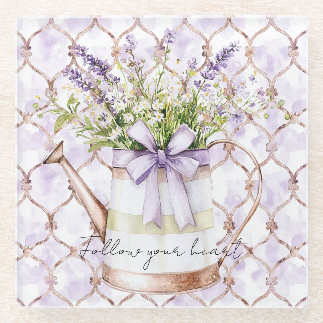 Lavender Flowers Bow   Glass Coaster (Front)