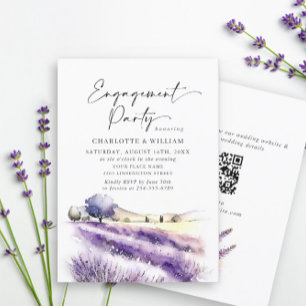 Lavender Flowers Field ENGAGEMENT PARTY QR code Invitation