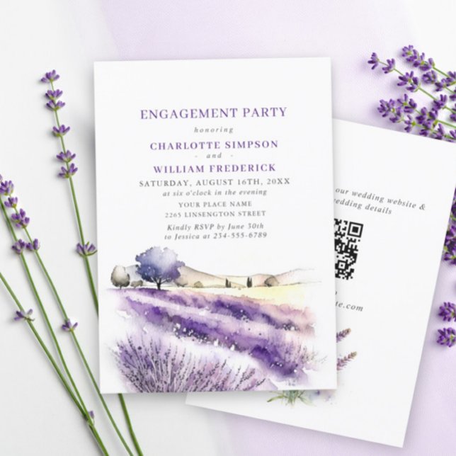 Lavender Flowers Field ENGAGEMENT PARTY QR code Invitation (Creator Uploaded)