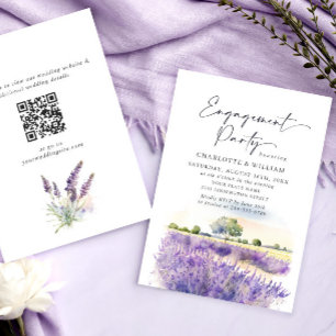 Lavender Flowers Field Engagement Party QR code Invitation
