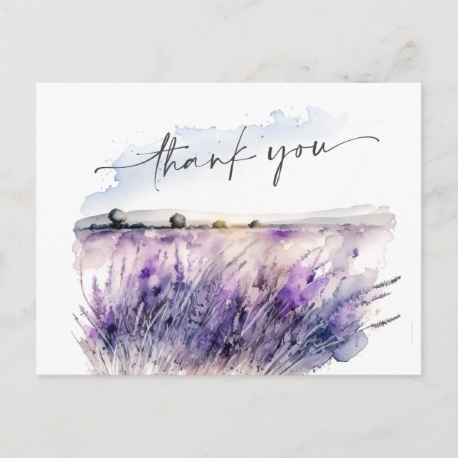Lavender Flowers Field Thank You QR code Postcard (Front)