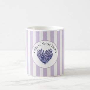 Lavender Flowers Heart Stripes Coffee Mug