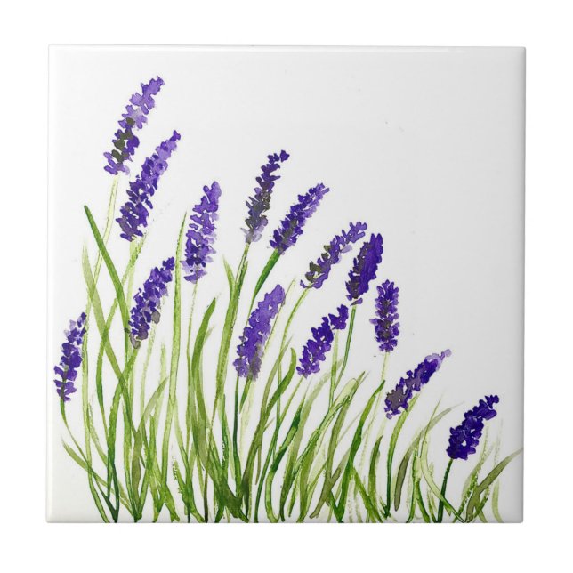 Lavender flowers herbs rustic purple watercolor tile (Front)