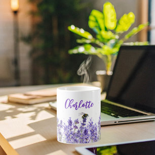 Lavender flowers name script elegant coffee mug