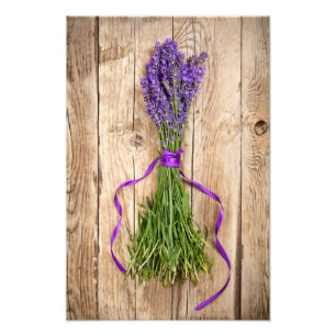 Lavender Flowers On Wooden Table Background Photo Print