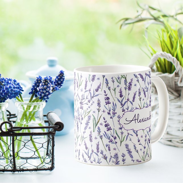 Lavender Flowers Pattern with Monogram Coffee Mug (Creator Uploaded)