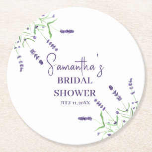 Lavender flowers Purple Watercolor Bridal Shower Round Paper Coaster