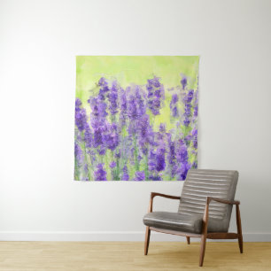 Lavender Flowers Purple Watercolor Floral Yellow Tapestry