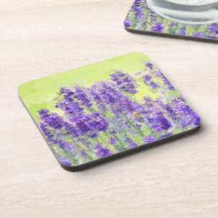 Lavender Flowers Purple Yellow Watercolor Floral Coaster