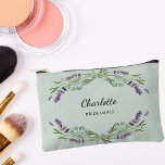 Lavender flowers sage green bridesmaid accessory pouch<br><div class="desc">Sage green background.  Decorated with lavender flowers and eucalyptus greenery. 
Personalize and add your bridesmaid's name.</div>