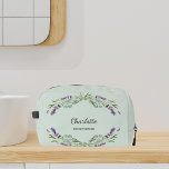 Lavender flowers sage green bridesmaid dopp kit<br><div class="desc">Sage green background.  Decorated with lavender flowers and eucalyptus greenery. 
Personalize and add your bridesmade's name.</div>