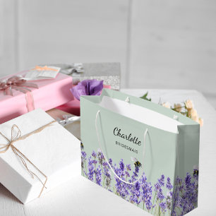 Lavender flowers sage green bridesmaid large gift bag