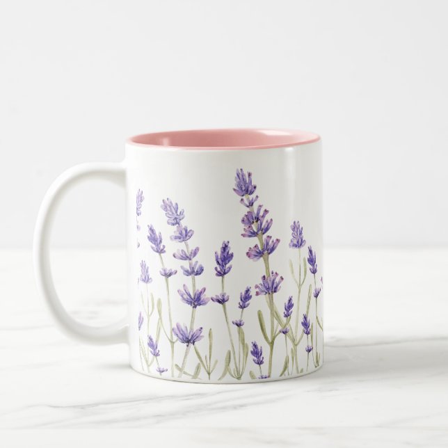 Lavender Flowers  Two-Tone Coffee Mug (Left)