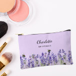 Lavender flowers violet bridesmaid accessory pouch<br><div class="desc">Violet background.  Decorated with lavender flowers and bees.
Personalize and add your bridesmaid's name.</div>