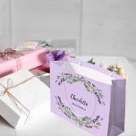 Lavender flowers violet bridesmaid large gift bag<br><div class="desc">Violet background. Decorated with lavender flowers and eucalyptus greenery. 
Personalize and add your bridesmade's name.</div>