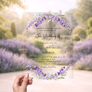Lavender flowers violet wedding clear acrylic invitations