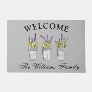 Lavender Flowers Watercolor Herbs Elegant Floral  Doormat