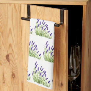Lavender flowers watercolor herbs purple chic kitchen towel