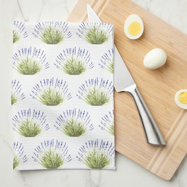 Lavender flowers watercolor herbs purple chic kitchen towel (Quarter Fold)