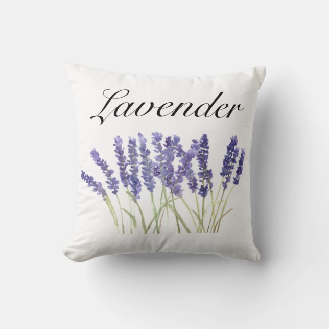 Lavender flowers watercolor herbs purple chic thro throw pillow (Front)