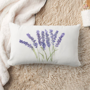 Lavender flowers watercolor herbs purple Floral Lumbar Pillow
