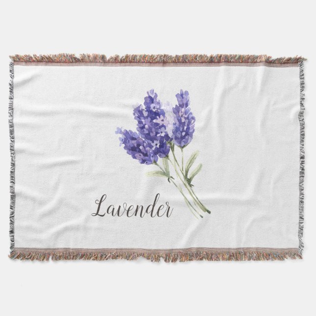 Lavender Flowers Watercolor Throw Blanket (Front)