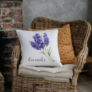 Lavender Flowers Watercolor Throw Pillow