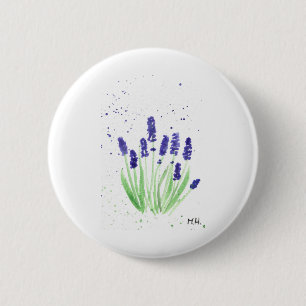 Lavender flowers watercolour 2 inch round button