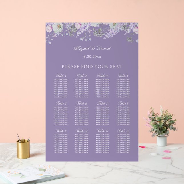 Lavender Flowers Wedding Acrylic Seating Chart (Wedding)