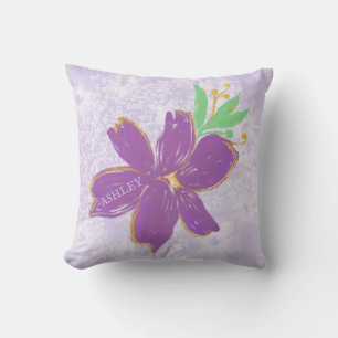 Lavender Flowers With Gold Border Throw Pillow