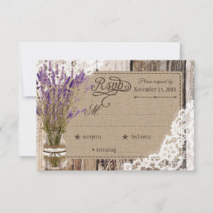 Lavender Flowers Wood Lace Rustic RSVP Card