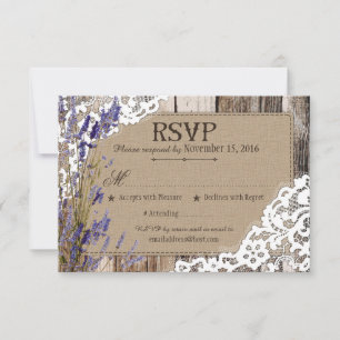 Lavender Flowers Wood Lace Rustic RSVP Card