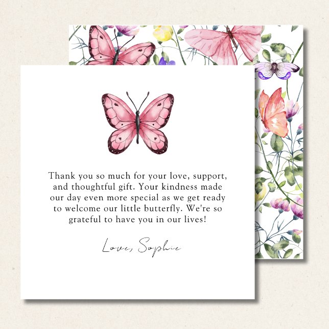 Lavender Fluttering Butterfly Greenery Square Thank You Card (Creator Uploaded)