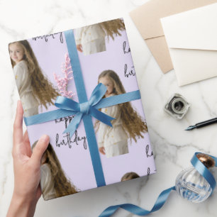 Lavender Fog & Custom Birthday text and photo - Wrapping Paper