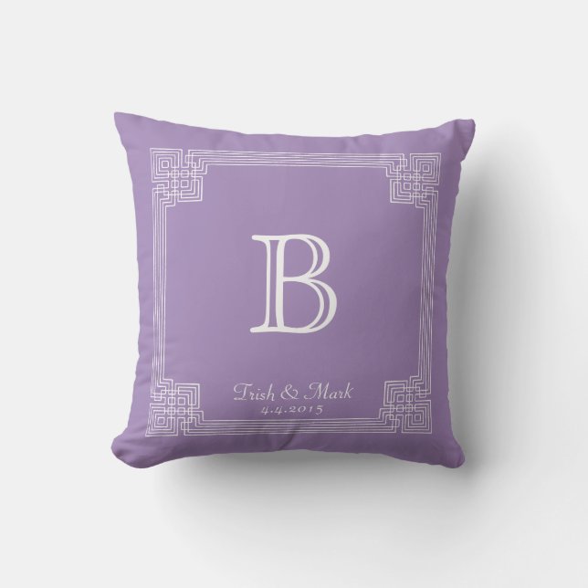 Lavender Frame Monogram Wedding Pillow (Front)