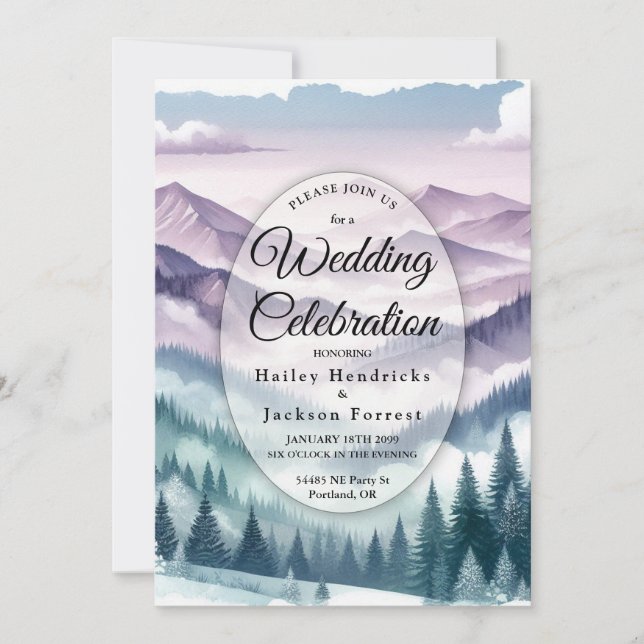 Lavender Frost in the Alpine Mist Wedding Invitation (Front)
