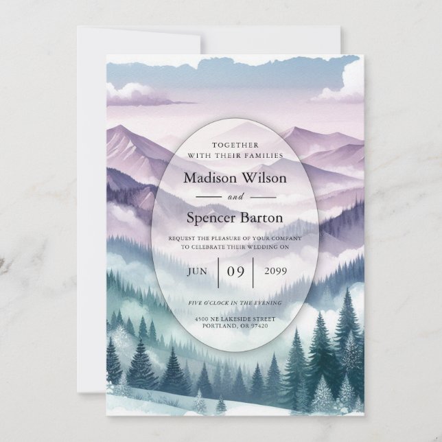 Lavender Frost in the Alpine Mist Wedding Invitation (Front)