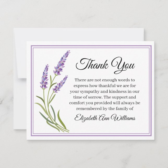 Lavender Funeral Note Card Flat Bereavement (Front)