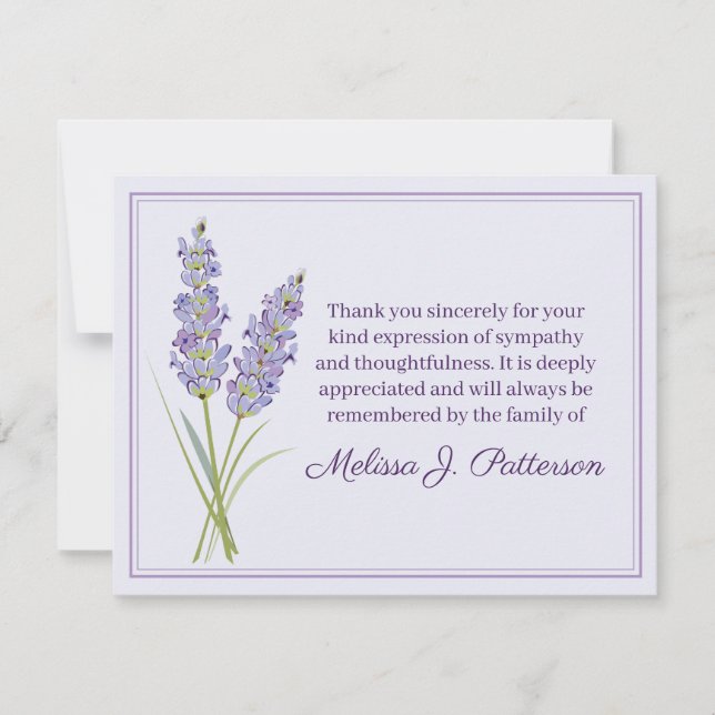 Lavender Funeral Note Thank you Lavender flower Card (Front)