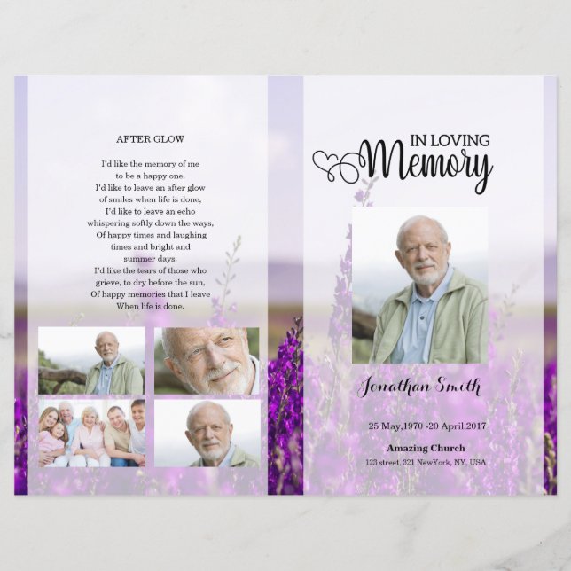 Lavender Funeral Program template (Front)
