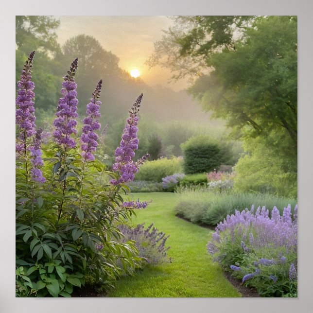 Lavender Garden at Sunrise – Peaceful Floral Lands Poster (Front)
