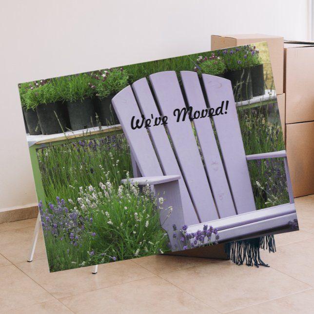 Lavender Garden Chair Moving Announcement Postcard (In Situ)