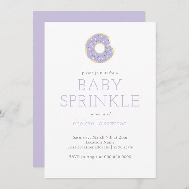 Lavender Gender Neutral Baby Sprinkle Invitation (Front/Back)
