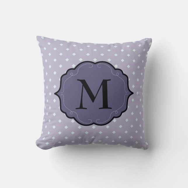 Lavender Geometric Dots Purple Monogram Banner Throw Pillow (Front)