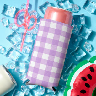 Lavender Gingham Check Plaid Pattern  Seltzer Can Cooler