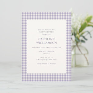 Lavender Gingham Check Plaid Retro Baby Shower Invitation