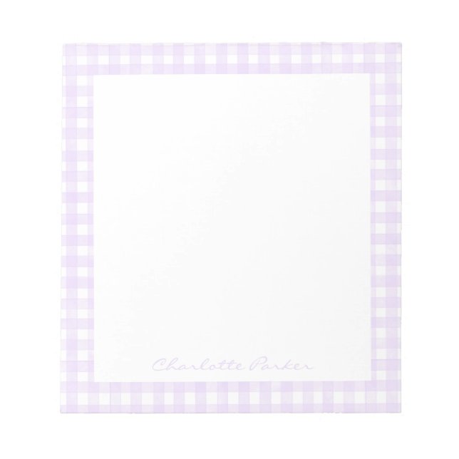 Lavender Gingham Custom Name Notepad (Front)