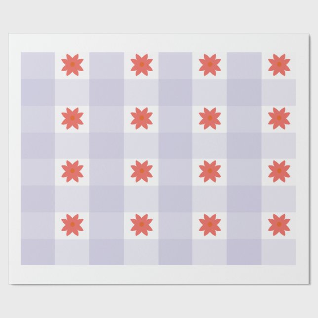 Lavender Gingham Floral Pattern Wrapping Paper  (Flat)