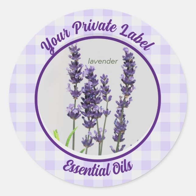 Lavender Gingham Private Essential Oils label  (Front)