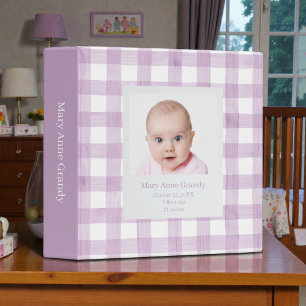 Lavender Gingham Watercolor Custom Baby Photos Binder